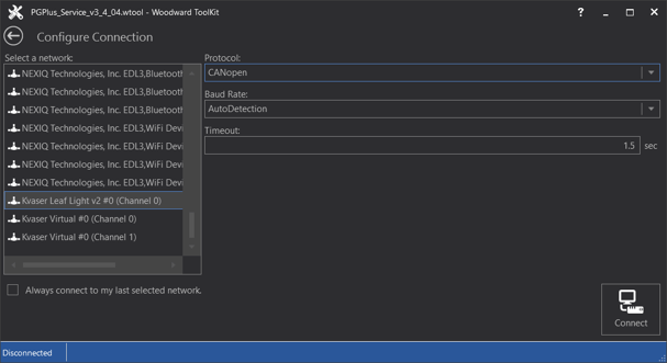 Toolkit Initial Connect Screen